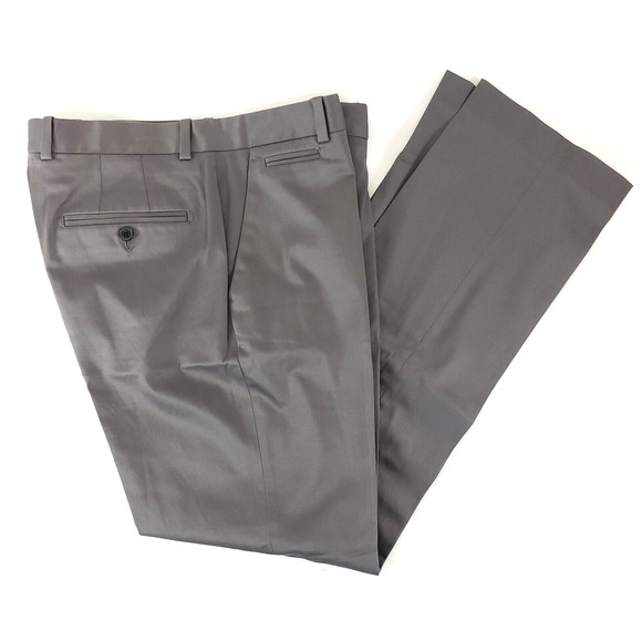 Perry Ellis Premium SIZE 32 X 32 Tailored Fit Gray Flat Front Cotton Pants Mens - Picture 5 of 9